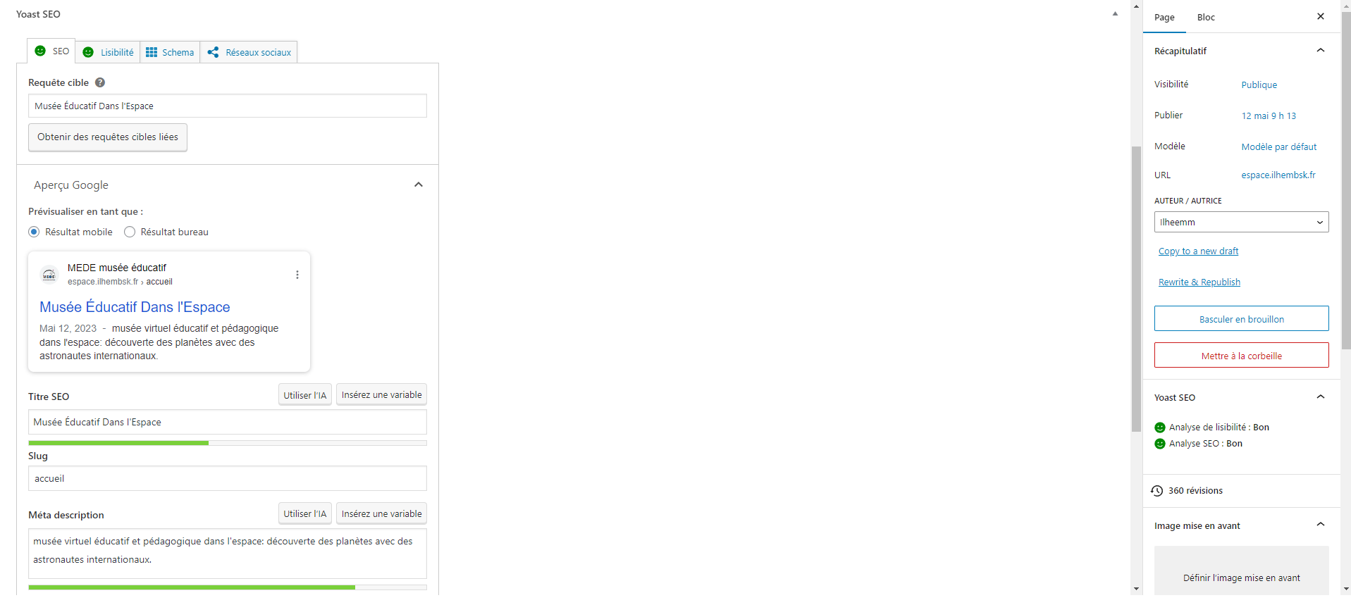 yoast SEO - page d'accueil MEDE webmarketing